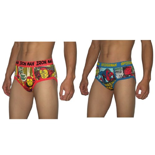  2 PACK: Mens Super-Heroes Stretch Briefs / Underwear: Spiderman & Iron Man - Multicolor