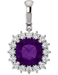 18K White Gold 8.00x8.00mm Antique Cushion Cut Amethyst and Diamond Pendant -- LIFETIME WARRANTY