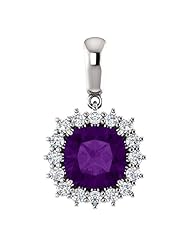 10K White Gold 8.00x8.00mm Antique Cushion Cut Amethyst and Diamond Pendant -- LIFETIME WARRANTY