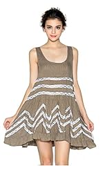 Scoop Neck Sheer  Asymmetric Lace Sleeveless Tank Cotton/Polyester Polka Dot Print  Dress With Ruffles