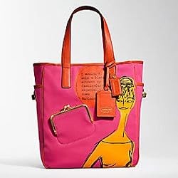 Coach Bonnie Graphic Girly Canvas Bag Tote 13379 Organe Fuschia