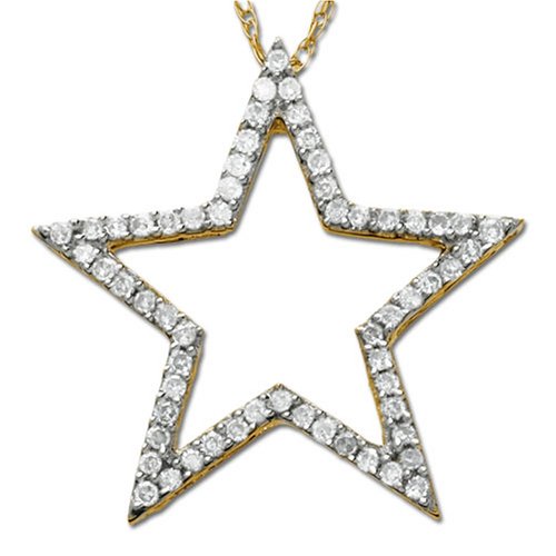 14k White or Yellow Gold Diamond Star Pendant (1/4 cttw)