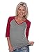 Kavio! Women Sheer Jersey Cntrst V Neck Raglan 3/4 Sleeve