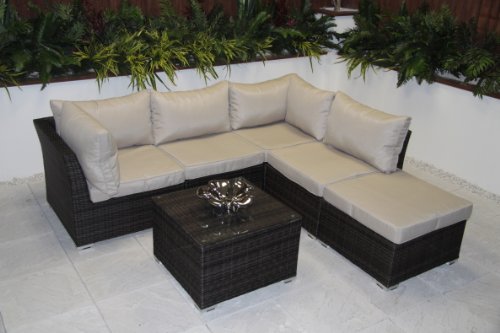 Roma 6pc Rattan Garden or Conservatory Furniture Corner Sofa Set