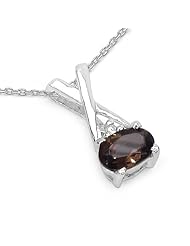 0.80 Carat Genuine Smoky Topaz and 0.01 ct. t.w. Genuine Diamond Accents Sterling Silver Pendant Necklace. 18"