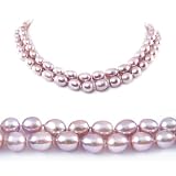 AugustinaJewelry Double Strand 17-18 Inches 8-9mm Purple Oval Shape Freshwater Cultured Pearl Necklace