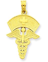 14K Gold Caduceus w/Nurses Cap Pendant Jewelry