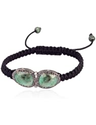 18kt Gold Diamond Emerald & Tsavorite Charm Macrame Cord Bracelet Silver Fashion Jewelry