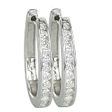 14K White Gold Diamond Hoop Earrings - 0.75 Ct.