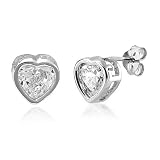 Sterling Silver Heart Cubic Zirconia Solitaire Stud Post Earrings 6mm - Ideal Gift For Mother, For Her, Birthday, Anniversary, Bridal, Wedding, Engagement