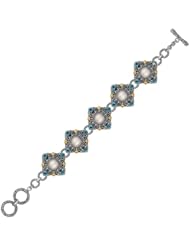18K Yellow Gold and Sterling Silver Diamond Shape Link Bracelet