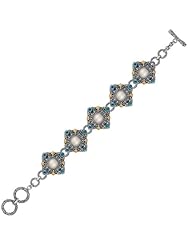 18K Yellow Gold and Sterling Silver Diamond Shape Link Bracelet