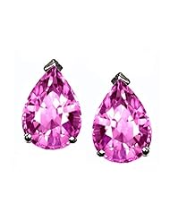 Tommaso Design (tm) Pear Shape 8x6mm Created Pink Sapphire Earring Studs