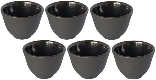 Cast Iron Cup Teacup - Zen Mochi Shogun Lines Black - 6 pack