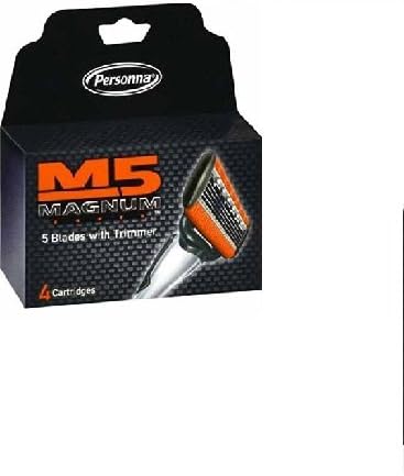 Personna M5 Magnum 5 Razor with Trimmer + M5 Magnum 5 Refill Razor Blade Cartridges, 4 ct. (Pack of 2) with FREE Loving Color trial size conditioner