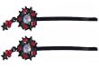 Hair Clip - H88 - Bobby Pin Style - Circle and Stars ~ 2-1/2" Long - Black Metal - Siam Red and Iridescent Crystals - 2 Pc Set