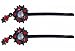 Hair Clip - H88 - Bobby Pin Style - Circle and Stars ~ 2-1/2" Long - Black Metal - Siam Red and Iridescent Crystals - 2 Pc Set