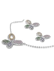 Sterling Silver Multicolor CZ Butterfly Wings Earring & Necklace Set