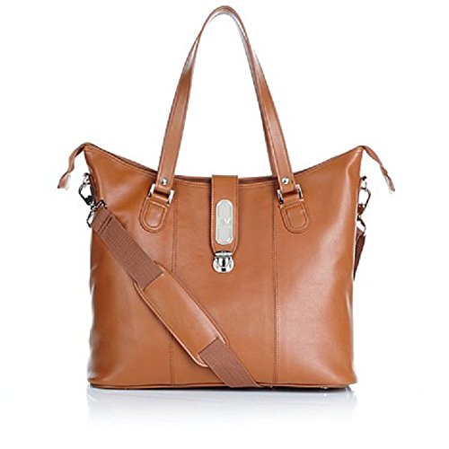 Joy Mangano Genuine Luxe Leather Zippered Everything Tote – Cognac