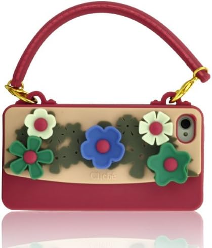 FJX Stylish 3D Romantic Flowers Pattern Handbag Style Soft Silicone Case Cover for Apple iphone 4/4G/4S (Vermilion)
