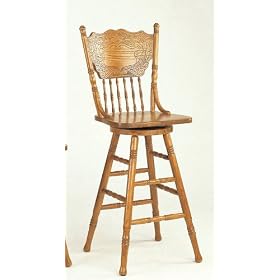 29"H Bar Stool with Pressed Back Oak Finish