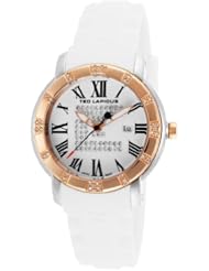 Womens White Silicone White Dial Rose-Tone Accents