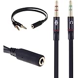 Maeline 3.5mm Female to 2 Male Gold Plated Headphone Mic Audio Y Splitter Flat Cable