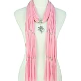 Pink Jewelry Charm Scarf with Leaf Pendant, NL-1616A