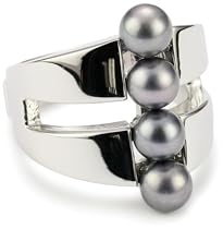 ELLE Jewelry "Midnight Mascara" 4Pearl Sterling Silver Ringer, Size 7