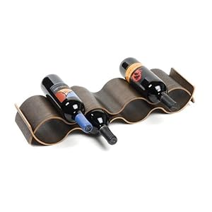 True Fabrications Wave Runner Walnut Stained Wood 7 Wine Bottle Rack by