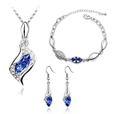 Mondaynoon Swarovski Elements Austrian Crystal Jewelry Sets Angel Necklace ,Earring And Bracelets (Blue)