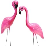 Set of 2 Pink Flamingo Novelty Yard Lawn Art Garden Ornaments