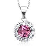 IMAGE OF 14k White Gold Circle Natural Pink Sapphire and Diamond Necklace (G, SI2, 1.58 cttw) Certificate of Authenticity