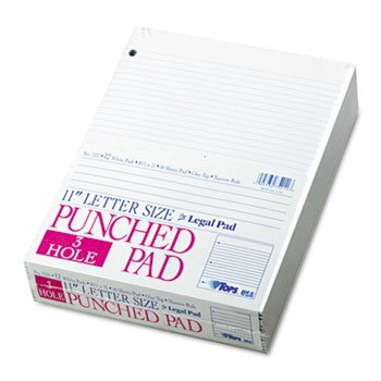 Three-Hole Punched Pad, Narrow Rule, 8-1/2 x 11, White, 50-Sheet Pads/Pack, Dz. by TOPS (Catalog Category: Paper, Envelopes & Mailers / Pads) Three-Hole Punched Pad, Narrow Rule, 8-1/2 x 11, White, 50-Sheet Pads/Pack, Dz. by TOPS (Catalog Category: Paper, Envelopes & Mailers / Pads)