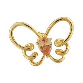 Orange Rhinestone Curled Butterfly Animal Pin Brooch by Pugster
