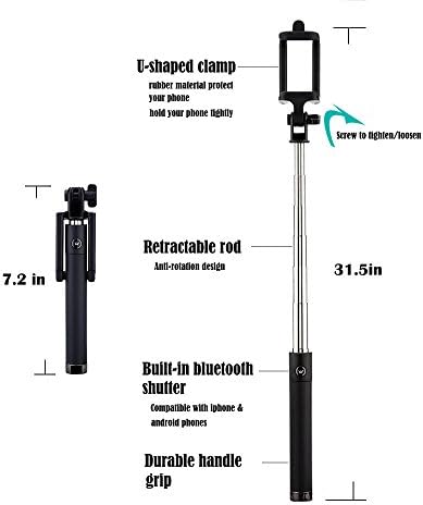 New eranton All in One Pocket Size Bluetooth Selfie Stick Monopod with Blilt-in Remote Control Shutter for iPhone 6 5c 5s Samsung S6 S5 S4 (Black)