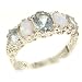 Luxury Ladies Victorian Style Solid Hallmarked Sterling Silver Aquamarine & Opal Ring - Size 9 - Finger Sizes 5 to 12 Available