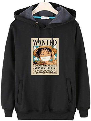 Happy Bag Anime One Piece Luffy Lovers Fleece Casual Hoodie Sweatshirt (XXL, Black)