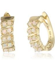 Goldtone Finish Silver 2-Row Round Created-Opal 1/2 Hoop Earrings