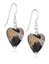 Martick Black Confetti Murano Glass Style Heart French Wire Earrings
