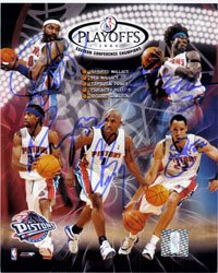 Signed Pistons, Detroit (2004) 8x10 By Rasheed Wallace, Ben Wallace, Tayshaun Prince, Chauncey Billups and Richard Hamilton Photo