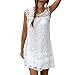 SUNNOW Women's Round Neck Sleeveless Hollow Lace Splicing Mini T-shirt Dress