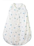 SwaddleDesigns zzZipMe Sack with 2-Way Zipper, Muslin Wearable Blanket, Ahoy; Blue 6-12months