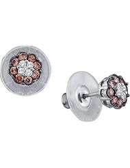 Real Diamond Earrings 1.00CTW COGNAC DIAMOND LADIES FLOWER EARRINGS White-gold 14K