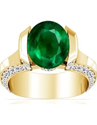 18K Yellow Gold Oval Cut Emerald Fana Designer Ring