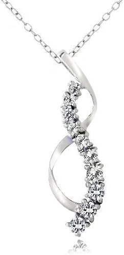925 Silver Created White Sapphire Journey Ribbon Necklace, 18"