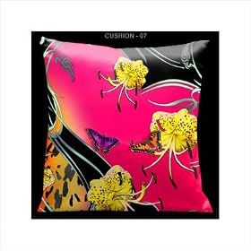 Butterflies and Tiger Lily Pillow in Red and Black by 