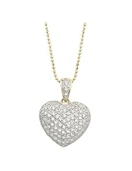 14K Yellow Gold 0.75ct Ultimate Pave Set Round Shaped Diamond Heart Necklace