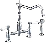 American Standard 4233.711.002 Culinaire Double-Handle Top-Mount Bridge Kitchen Faucet with Brass Spout and Porcelain Lever Handles, Polished Chrome