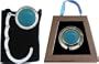 1 Gemstone Turquoise FOLDING Purse Hanger with Black Velvet Pouch and Gift Box